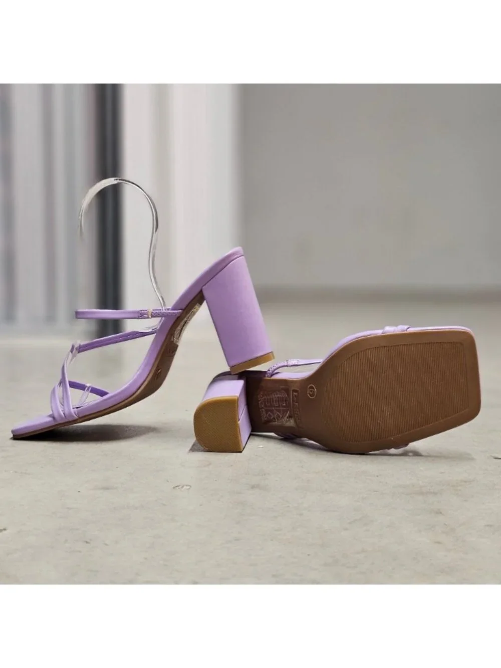 Purple Block Heel Sandals With Strappy Design Open Toe For Women